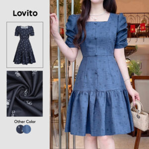 Nacional Lovito Elegante Vestido Feminino Azul Primavera verão Resort