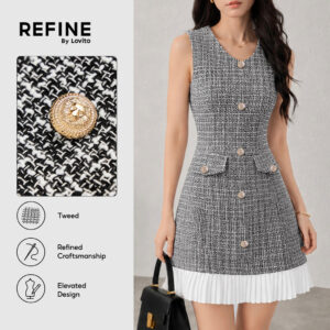 Nacional Vestido Feminino Elegante Com Tecido Xadrez E Costura