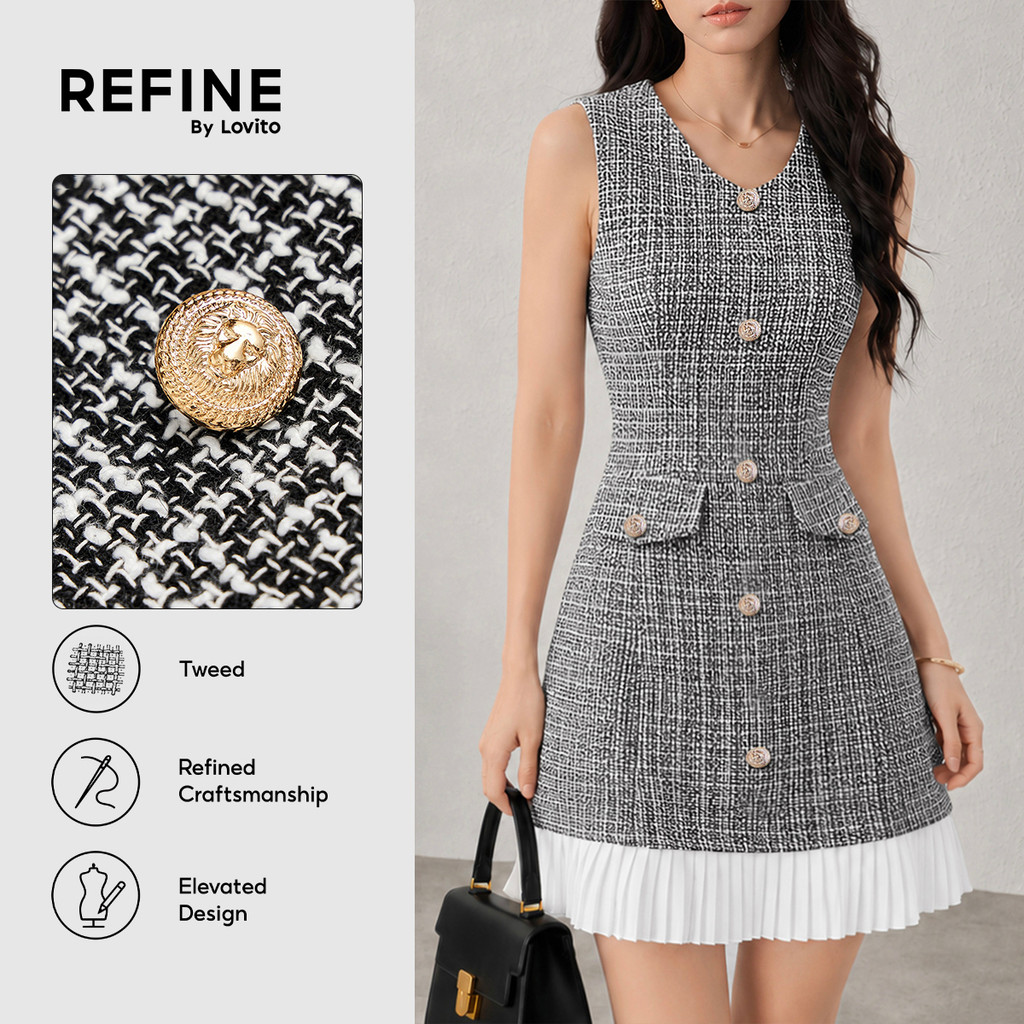 Nacional Vestido Feminino Elegante Com Tecido Xadrez E Costura