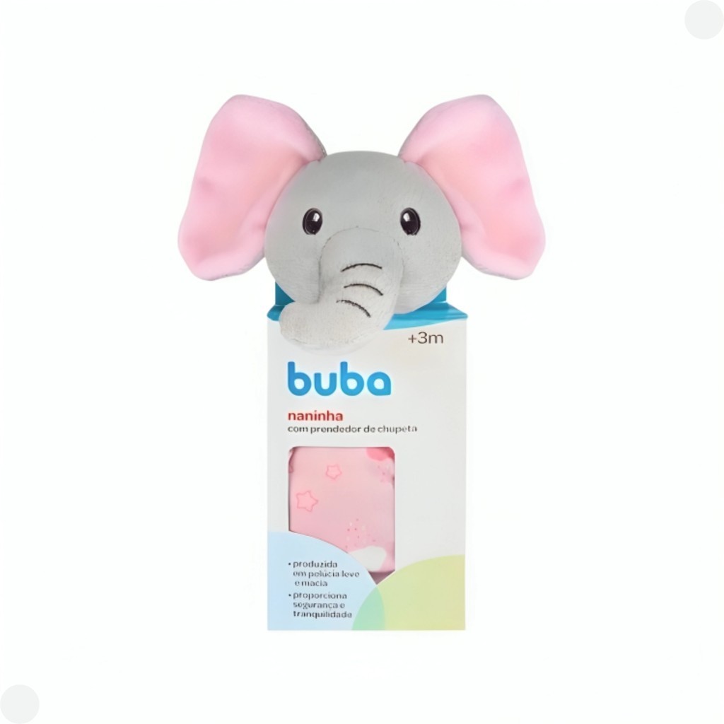 Naninha Elefante Rosa para Bebê com Prendedor de Chupeta Buba Macia