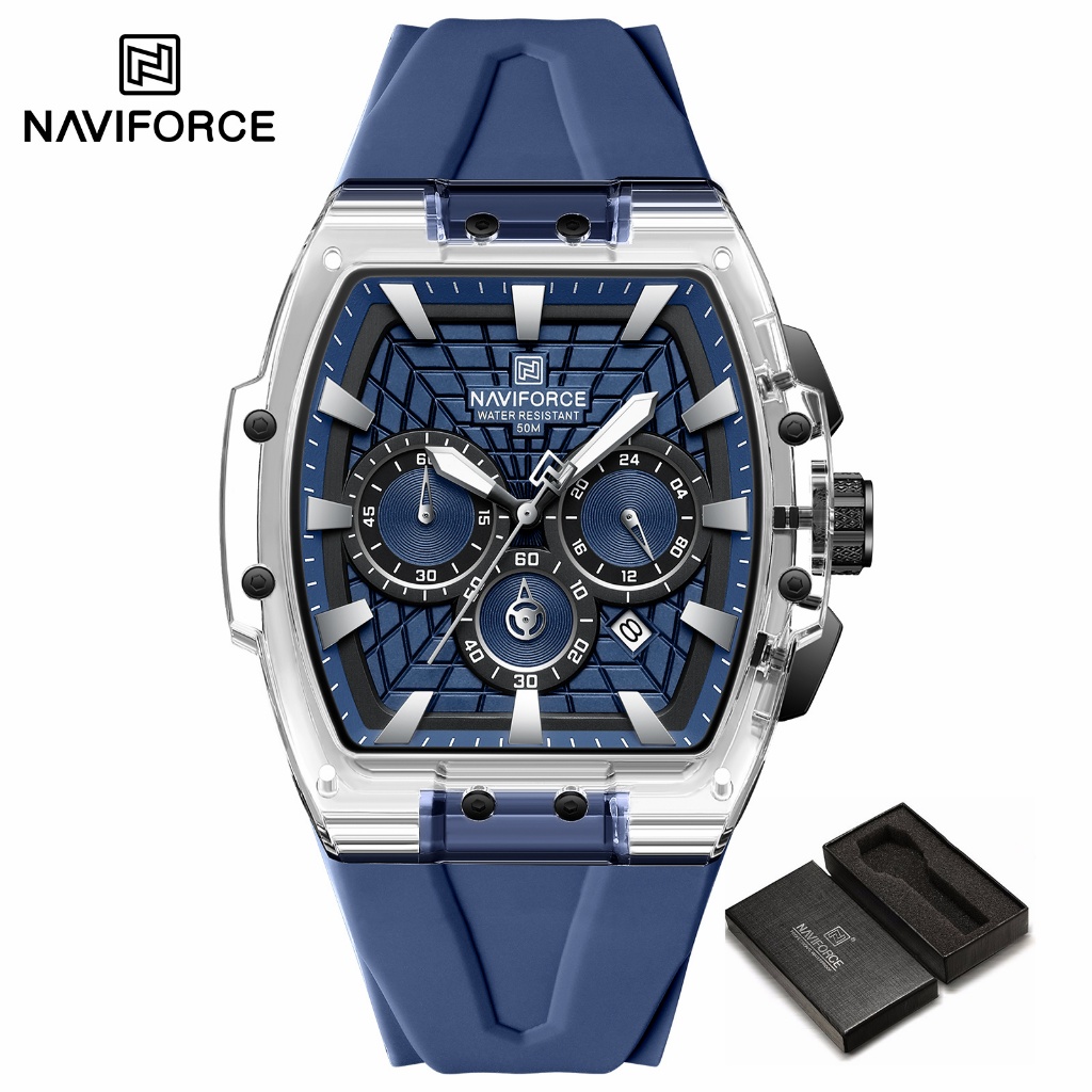 Naviforce 6113 Novo Design Transparente Tonneau Masculino Quartzo