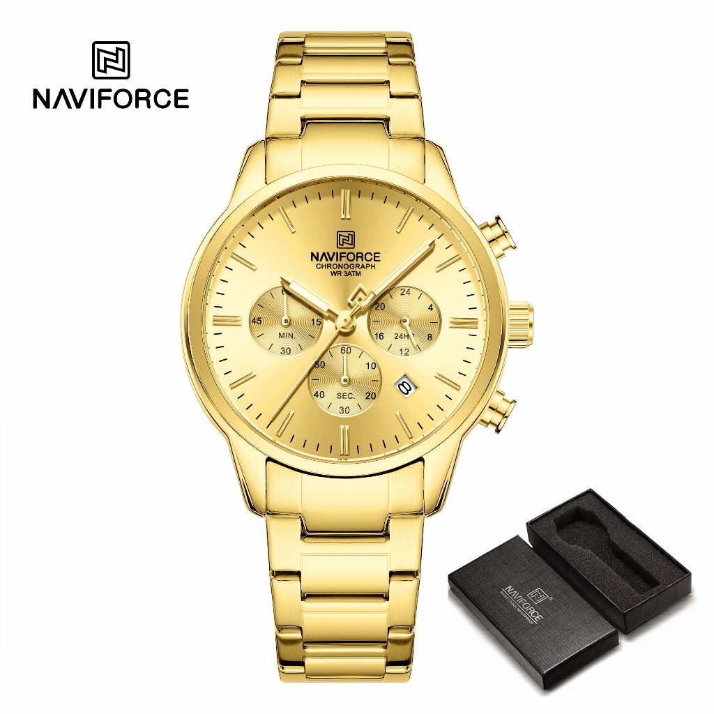 Naviforce 8076 Clássico Redondo Multifuncional Janela Pulseira De Aço
