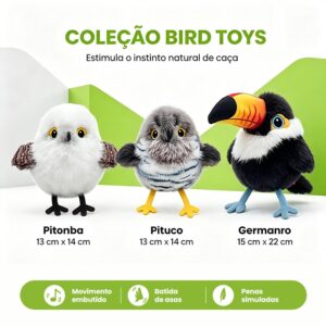 Newpet Pássaro Pardal Brinquedo Interativo Recarregável Toque Ativado