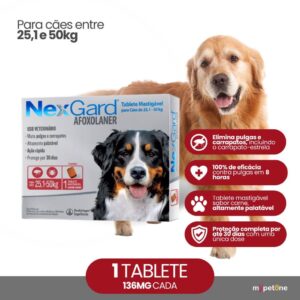 NexGard 136 mg para Cães de 25,1 a 50 Kg 1 Tablete