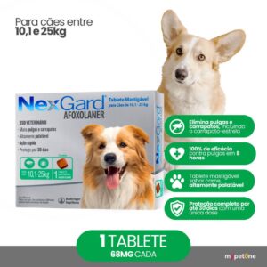 NexGard 68 mg para Cães de 10,1 a 25 Kg 1 Tablete