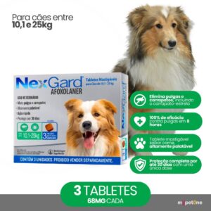 NexGard 68 mg para Cães de 10,1 a 25 Kg 3 Tabletes