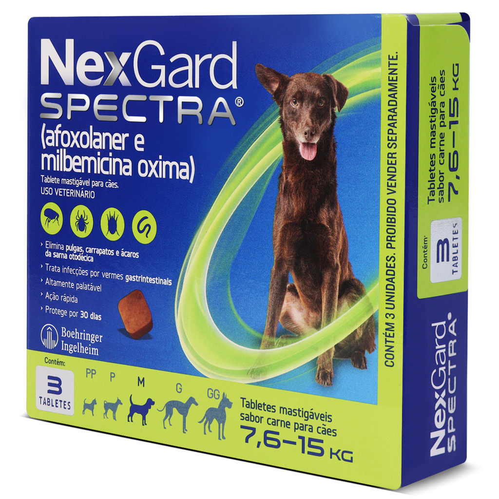 Nexgard Spectra M 7,6kg A 15 Kg 3 Tabletes Antipulgas e Carrapatos