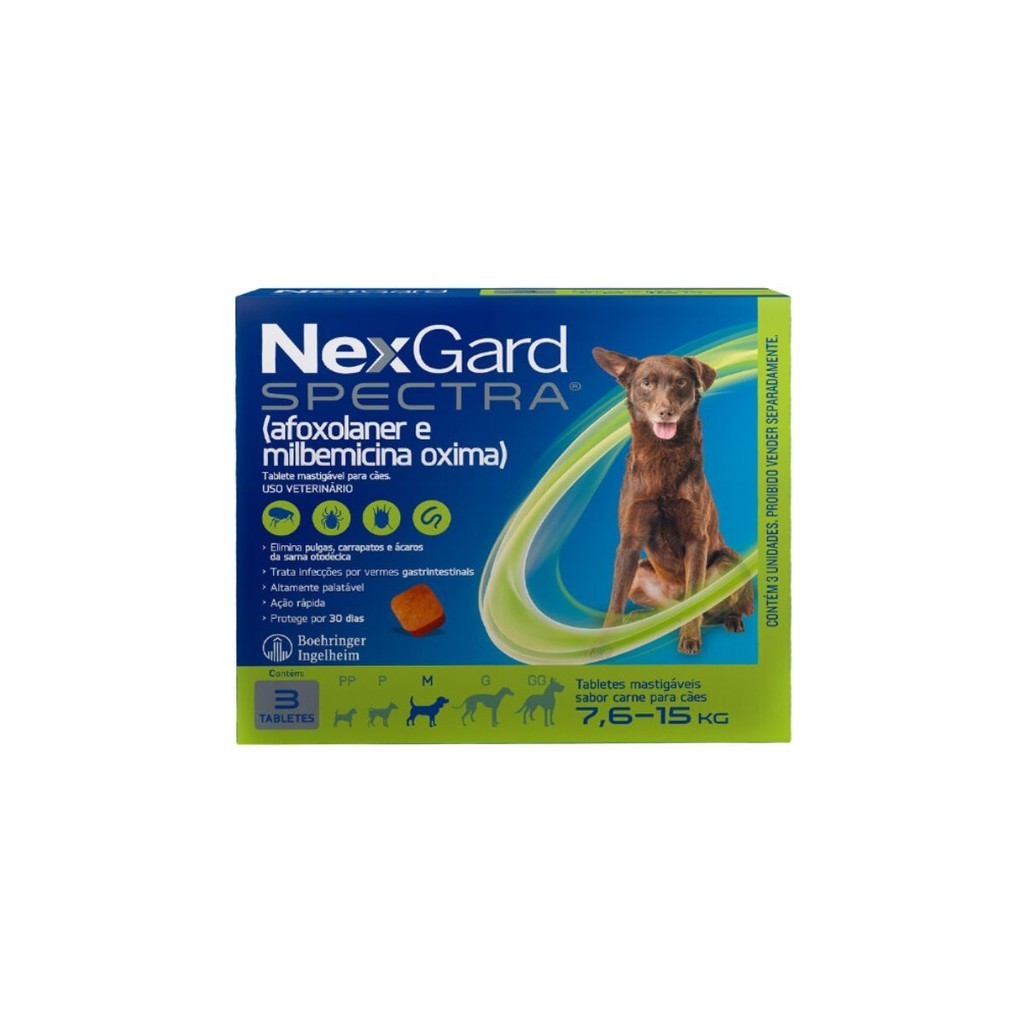 Nexgard Spectra M Até 15kg 3 Tabletes Antipulgas e Carrapato