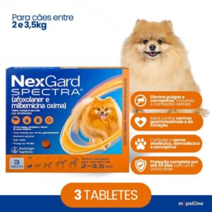 NexGard Spectra para Cães 2 a 3,5kg Antipulgas e Carrapatos 3 Tabletes