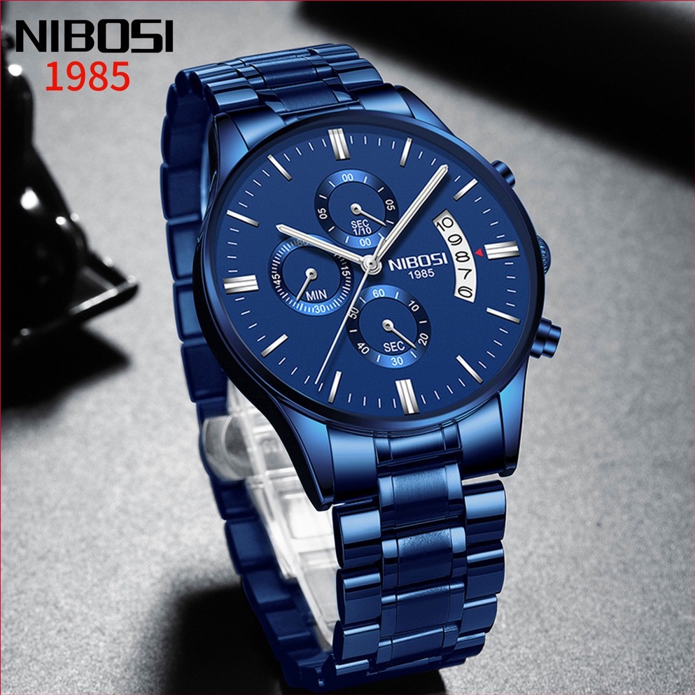 Nibosi 2021 Top Marca Relógio masculino de luxo Relógio Azul
