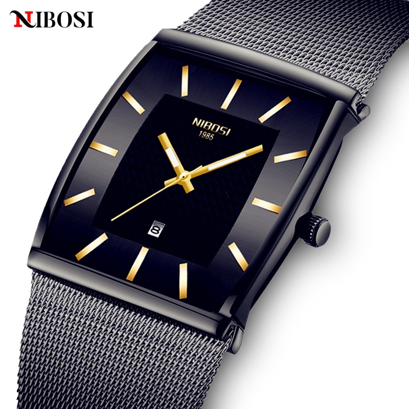 Nibosi Design Quadrado Relógios Masculinos De Luxo Ultra Fino À Prova