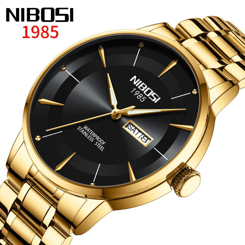 Nibosi Luxury Gold Relógio Masculino casual À Prova D'água
