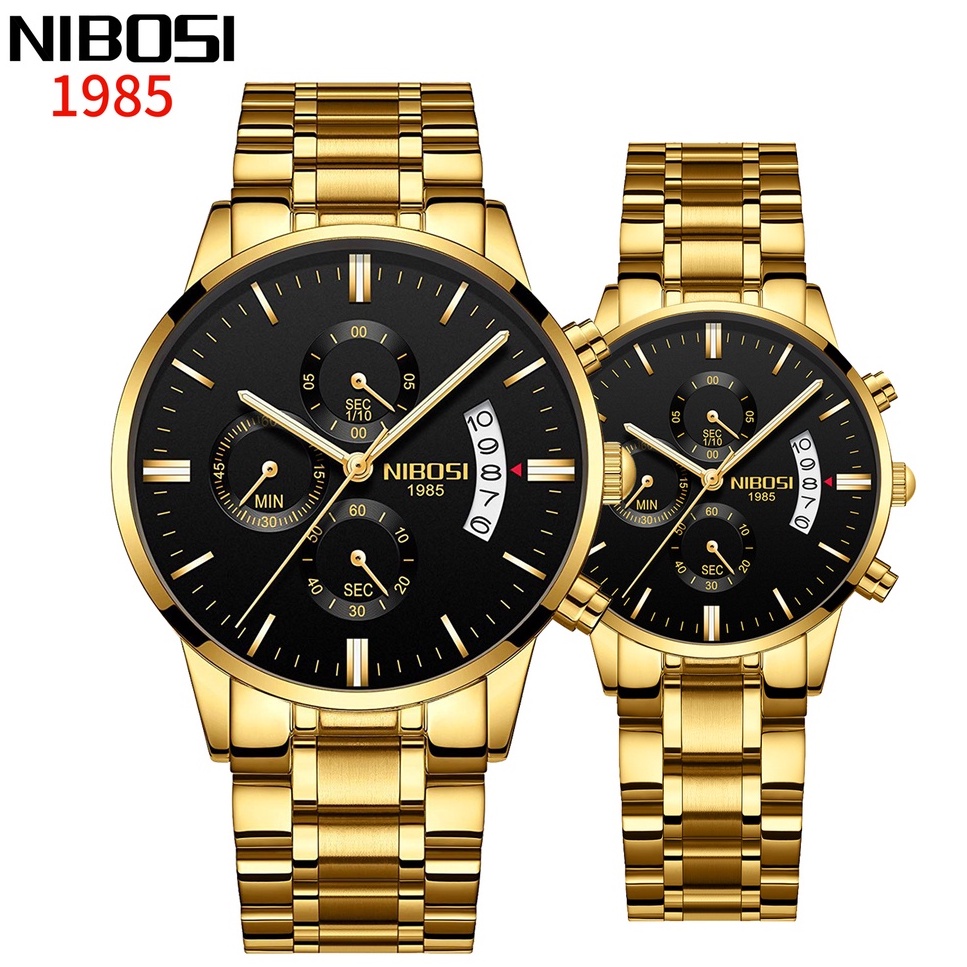 Nibosi Luxury Lover kit Relógios Moda Aço Inoxidável Quartz Relógios — Relógios e Óculos