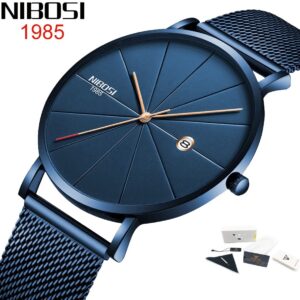 Nibosi Relógio com Pulseira Malha de Aço Inoxidável 30M à Prova