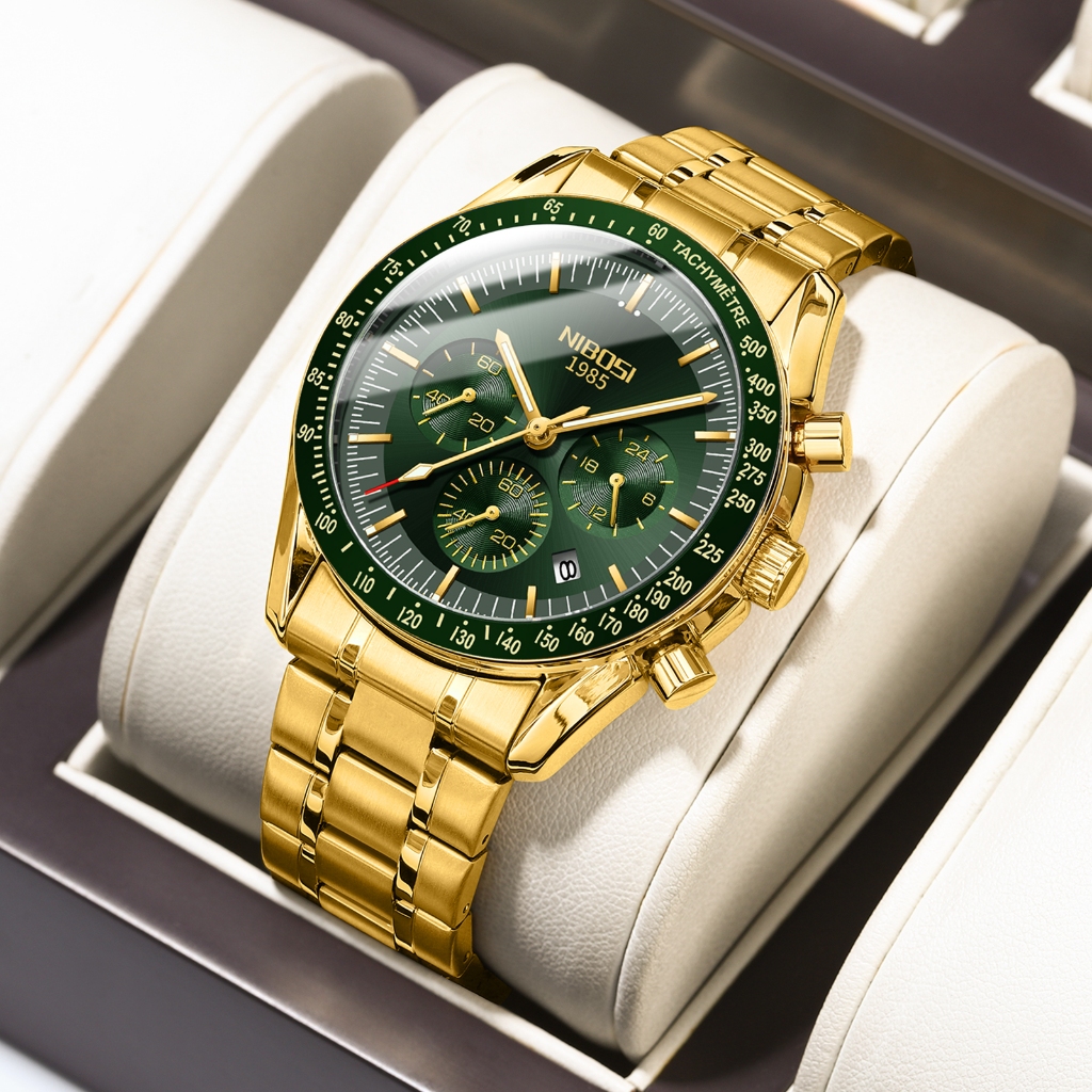 Nibosi Relógio De Ouro Masculino De Luxo Com Pulseira De Aço