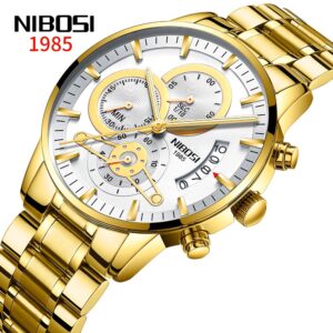 Nibosi Relógio De Pulso De Quartzo Masculino De Ouro À Prova D ‘Água