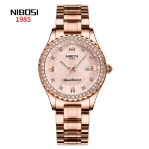 Nibosi Relógio De Pulso Feminino De Quartzo À Prova D’água Com Strass