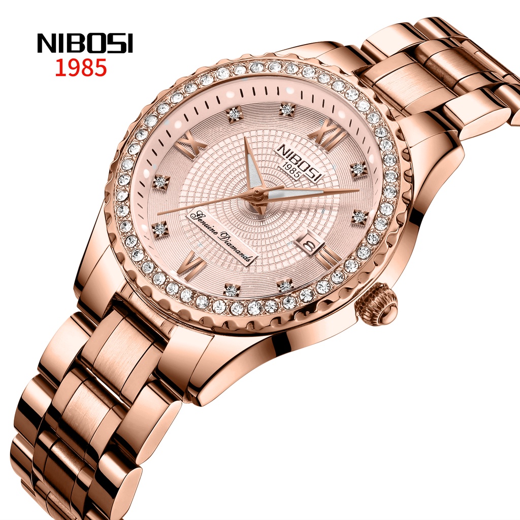 Nibosi Relógio feminino clássico de quartzo pulseira de aço