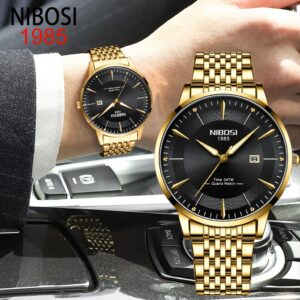 Nibosi Relógio Masculino De Quartzo Impermeável Com Pulseira De