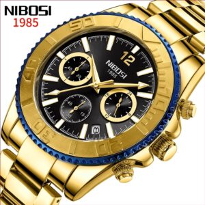 Nibosi Relógio Masculino Original De Aço Inoxidável À Prova D’água