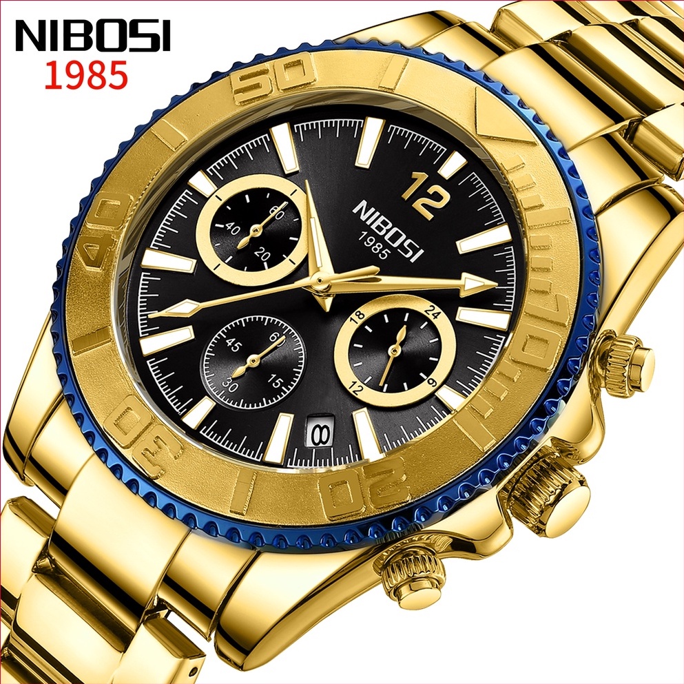 Nibosi Relógio Masculino Original De Aço Inoxidável À Prova D'água