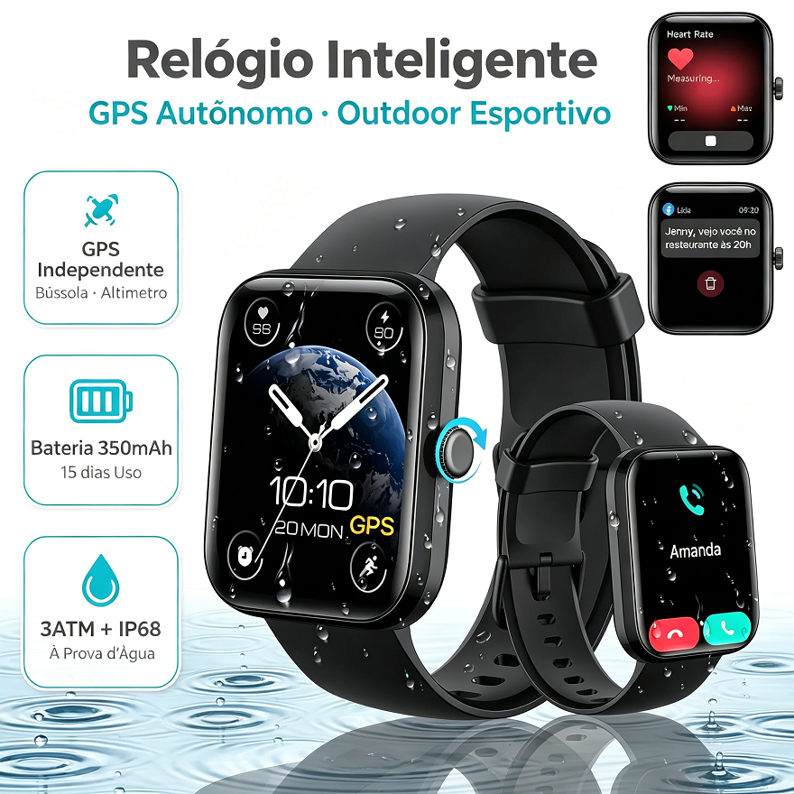 Novante Relógio Inteligente Esportivo GPS Autônomo Chamadas Bluetooth — Relógios e Óculos