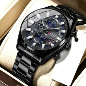Novo Relógio Masculino Curren Marca Genuína Preto Clássico Pulseira