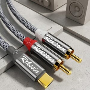 O adaptador de áudio Riksoin USB Type C para 2 Rca é um cabo Y