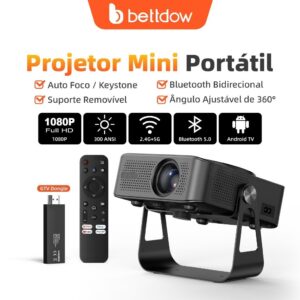 O projetor Bettdow Gtv é Android TV Full HD 2K, com calibração