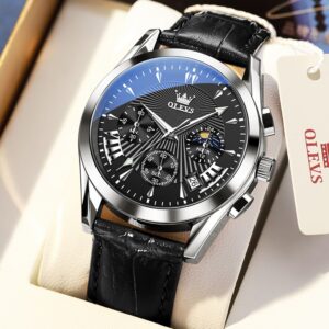 Olevs Relógio Masculino Original À Prova D’Água Com Pulseira De Couro