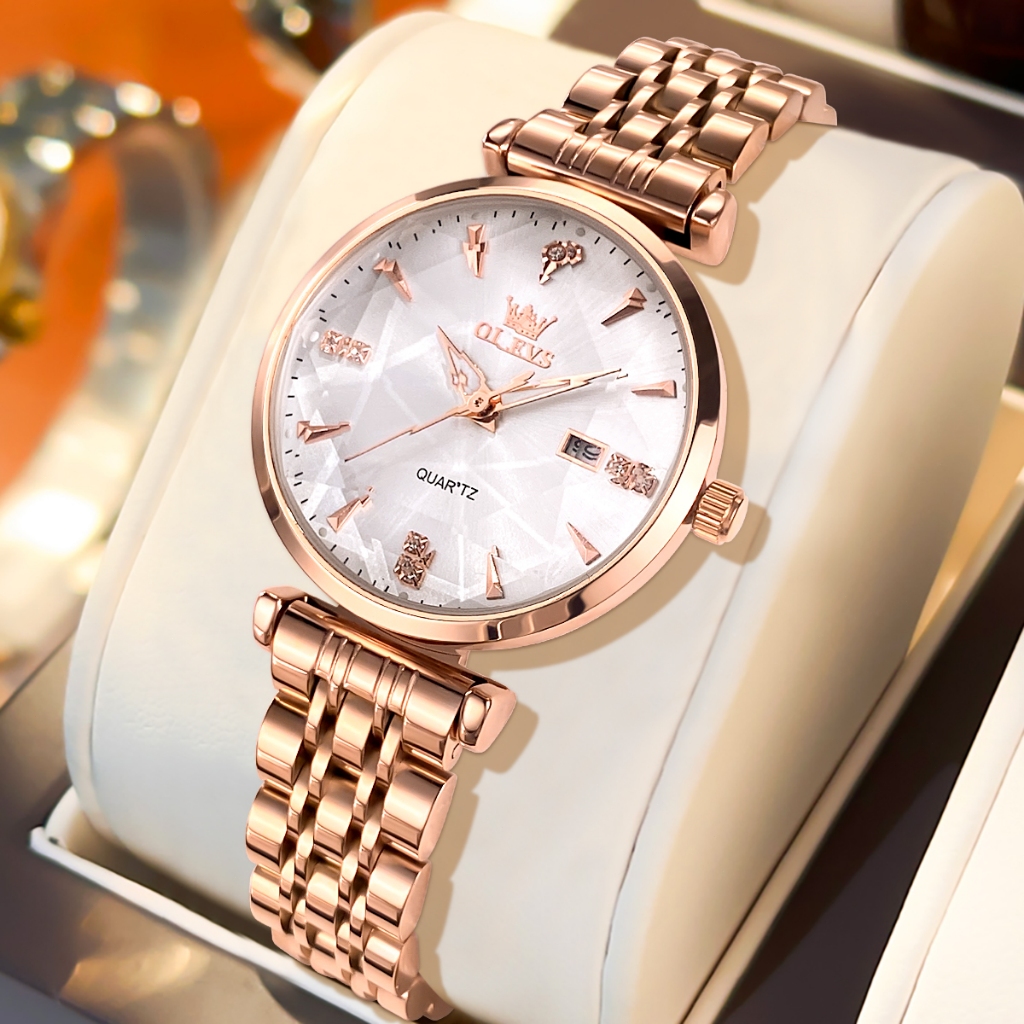Olevs Relógios Femininos Brilhante Dourado Luxo Orient Original A