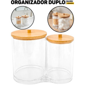 Organizador De Banheiro Duplo PS E Bambu 15×8,5x12cm Bancada P