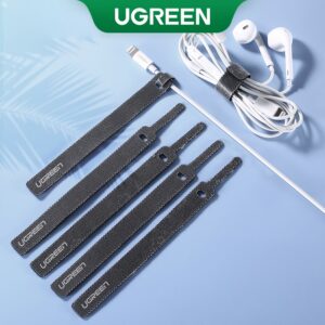 Organizador De Cabos Ugreen Bobinador Fita De Nylon Preto 14cm Para