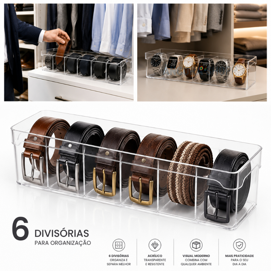 Organizador de Cintos Gravata Relógios Perfumes 34 x10 x 8 Com 6 — Relógios e Óculos