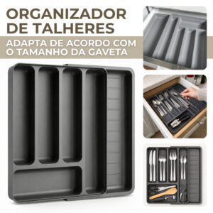 Organizador de Gaveta Porta Talheres Separador de Talher com Extensor