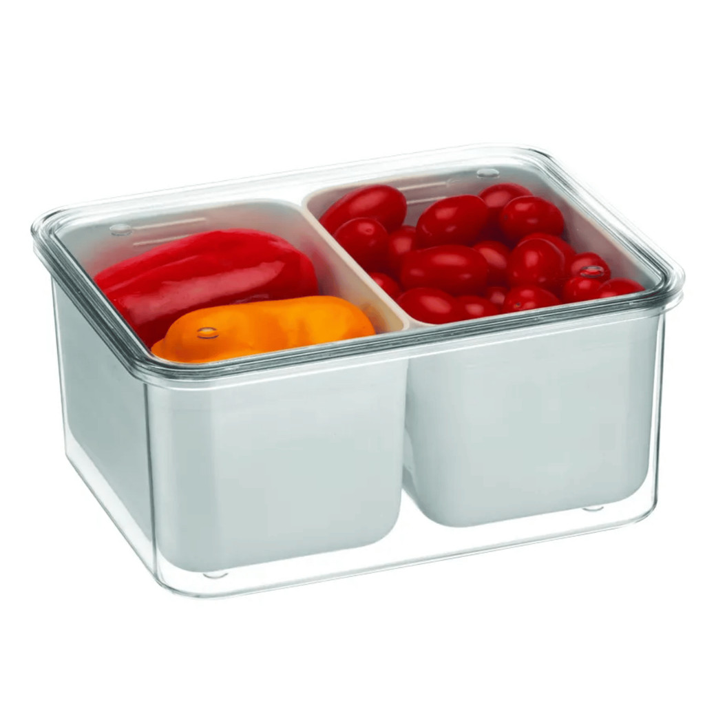 Organizador De Geladeira 2,7L Tampa e Cesto Duplo Escorredor Legumes