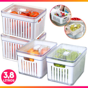 Organizador de Geladeira 3,8 Litros Cesto Com Tampa Multiuso