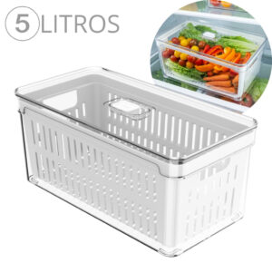 Organizador de Geladeira 5L com Cesto e Tampa Porta Frutas Legumes