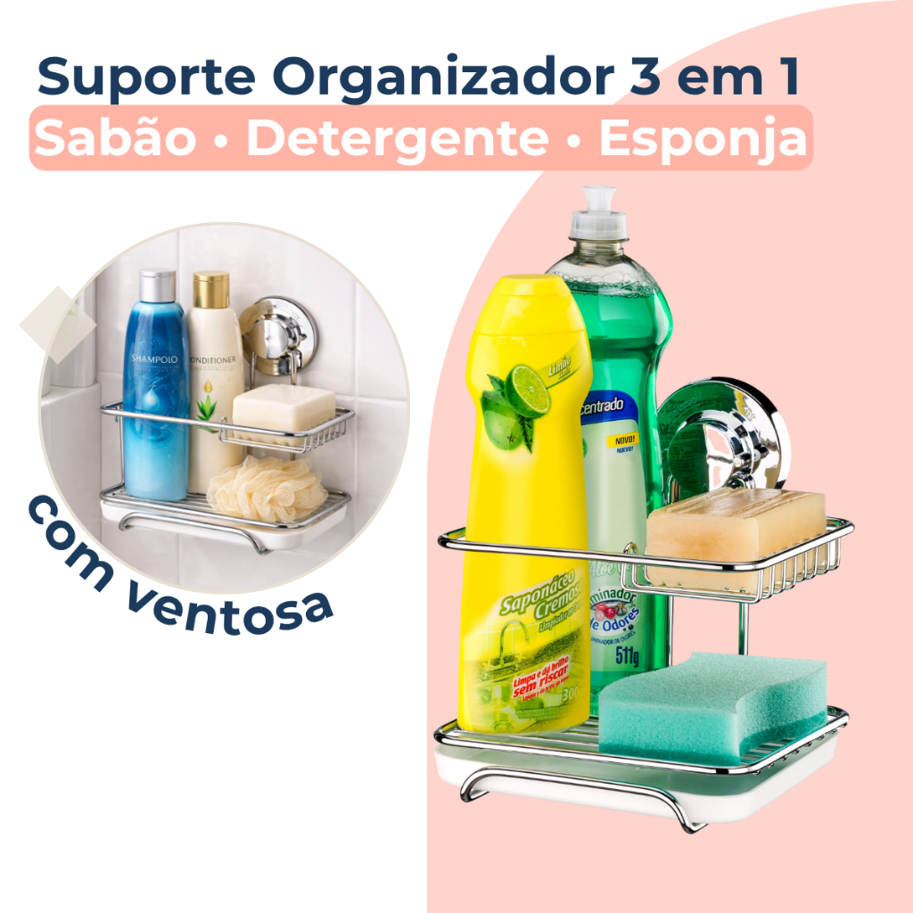 Organizador De Pia Cozinha Lavanderia Porta Esponja Detergente Sem