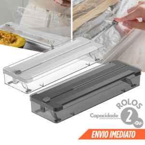 Organizador de Rolos Duplo e Cortador de Plástico Filme e Papel