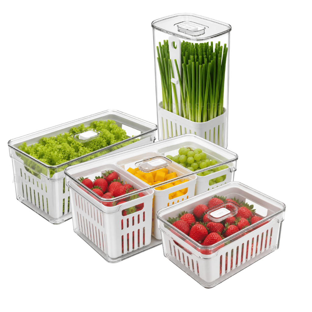 Organizador para Geladeira 2,2 5 Litros e Cesto Porta Tempero Salada