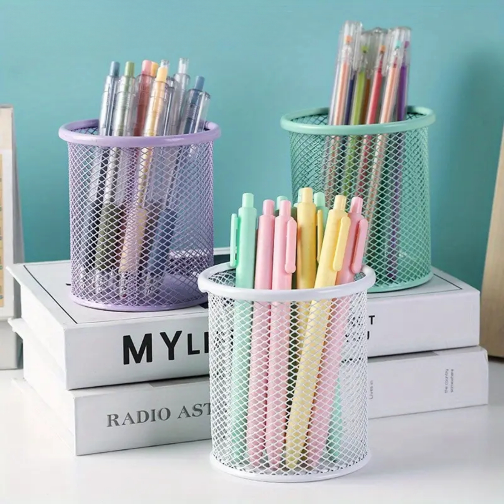 Organizador Porta Caneta Metal Candy Color Lápis Mesa De Escritório