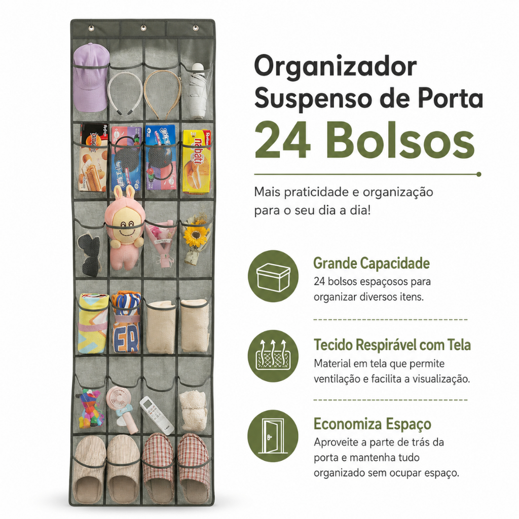 Organizadora De Porta E Parede Vertical Multiuso Dobrável Grande