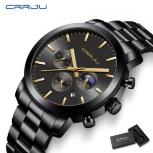 Original Crrju Relógio Masculino Genuíno Marca De Moda Aço Inoxidável