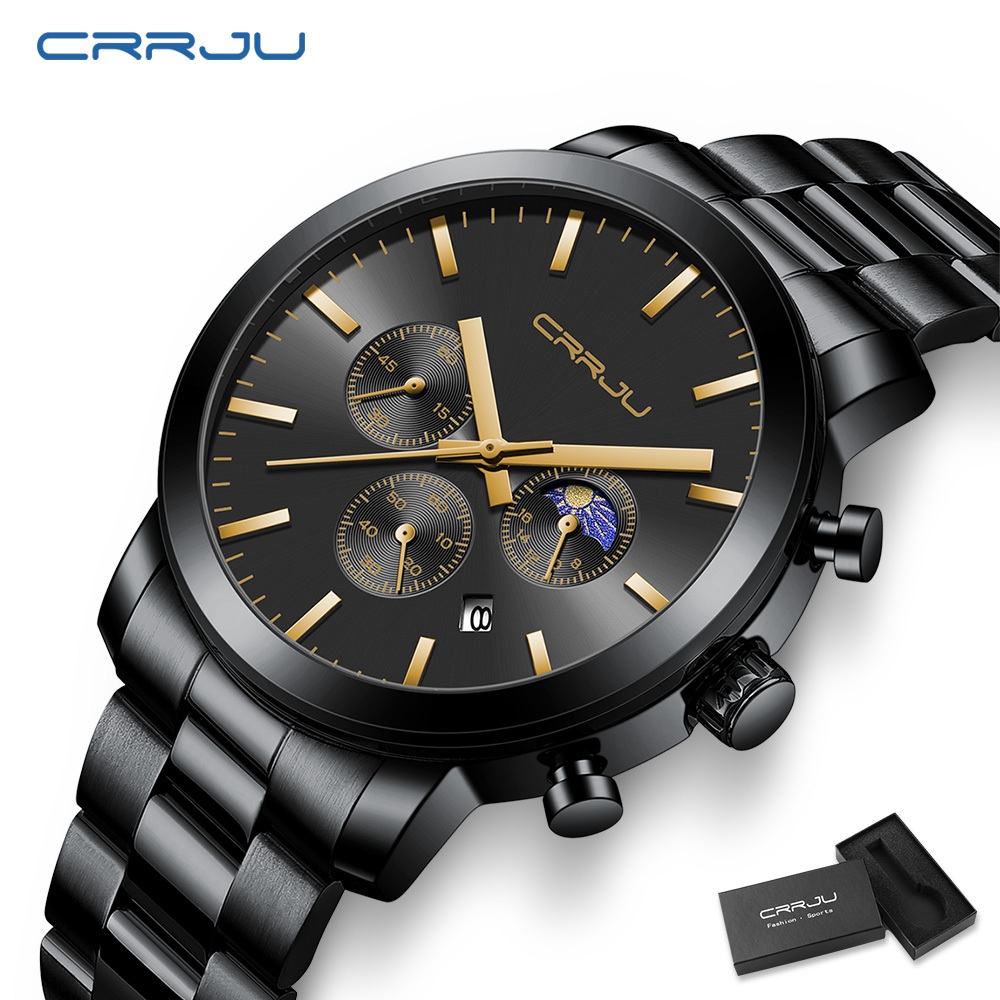 Original Crrju Relógio Masculino Genuíno Marca De Moda Aço Inoxidável