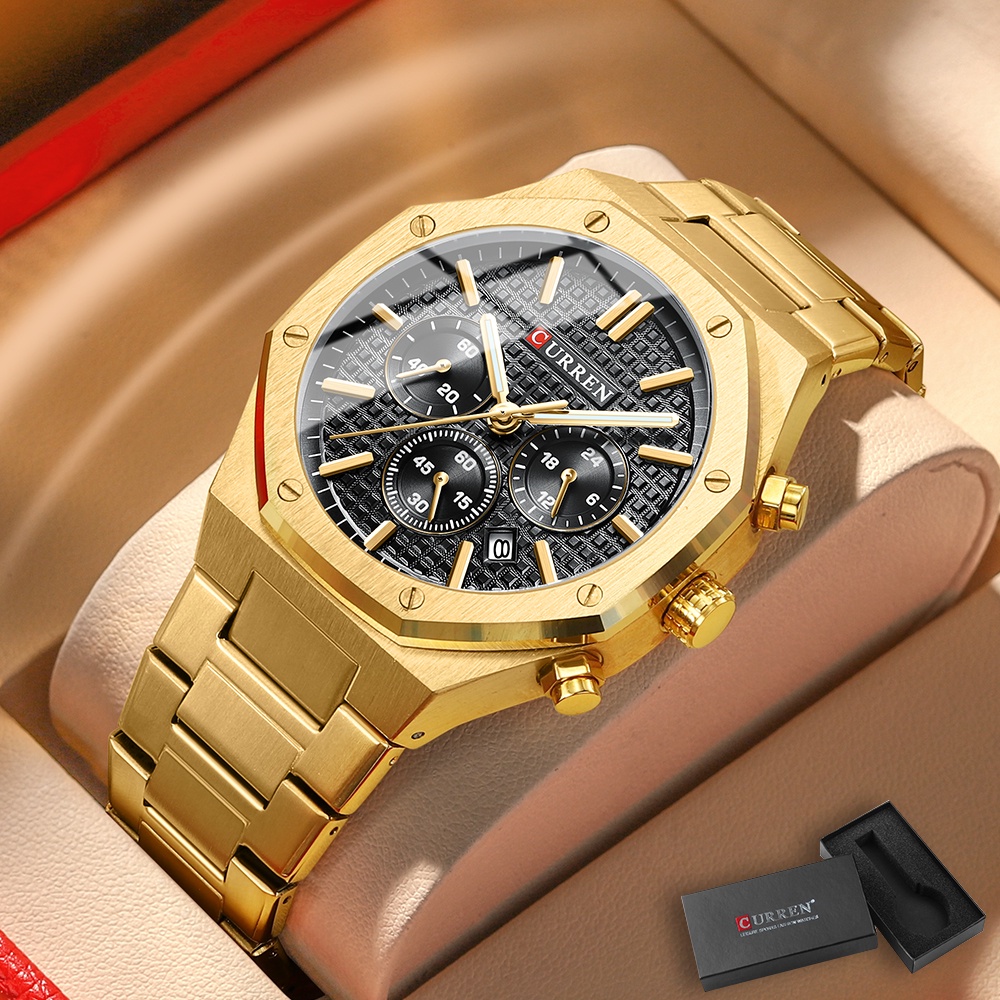 Original Curren Relógios Masculinos Top Brand Gold Luxo Aço
