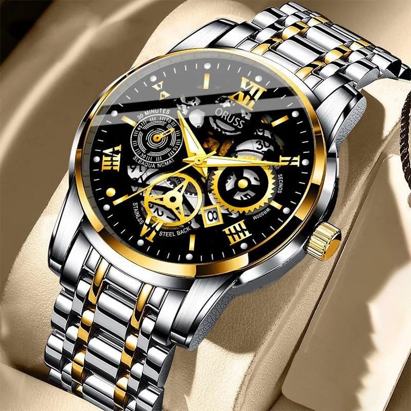 Oruss 100% Original Luxo Oco de Aço Inoxidável Gold Fashion Business