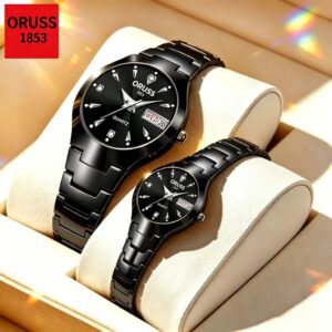 Oruss Casal Original de Aço Inoxidável Luminoso Calendário Duplo Luxo