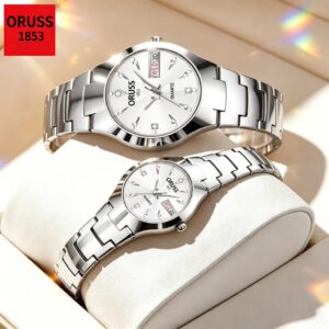 Oruss Casal Original Marca de Luxo Aço Inoxidável Calendário Duplo