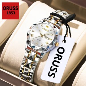 Oruss Original Feminino Calendário Duplo Aço Inoxidável Luxo À Prova